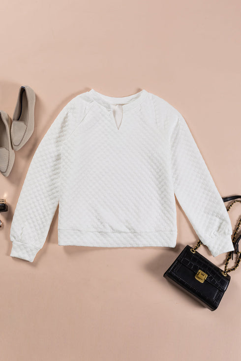 Split Neck Quilted Long Sleeve Top